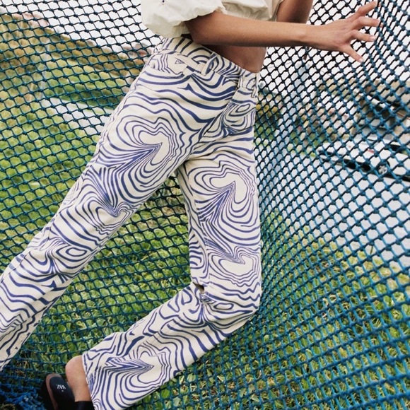 Zara Printed Straight Leg Jeans Swirl Design Size 4 6688/043 - Picture 1 of 8